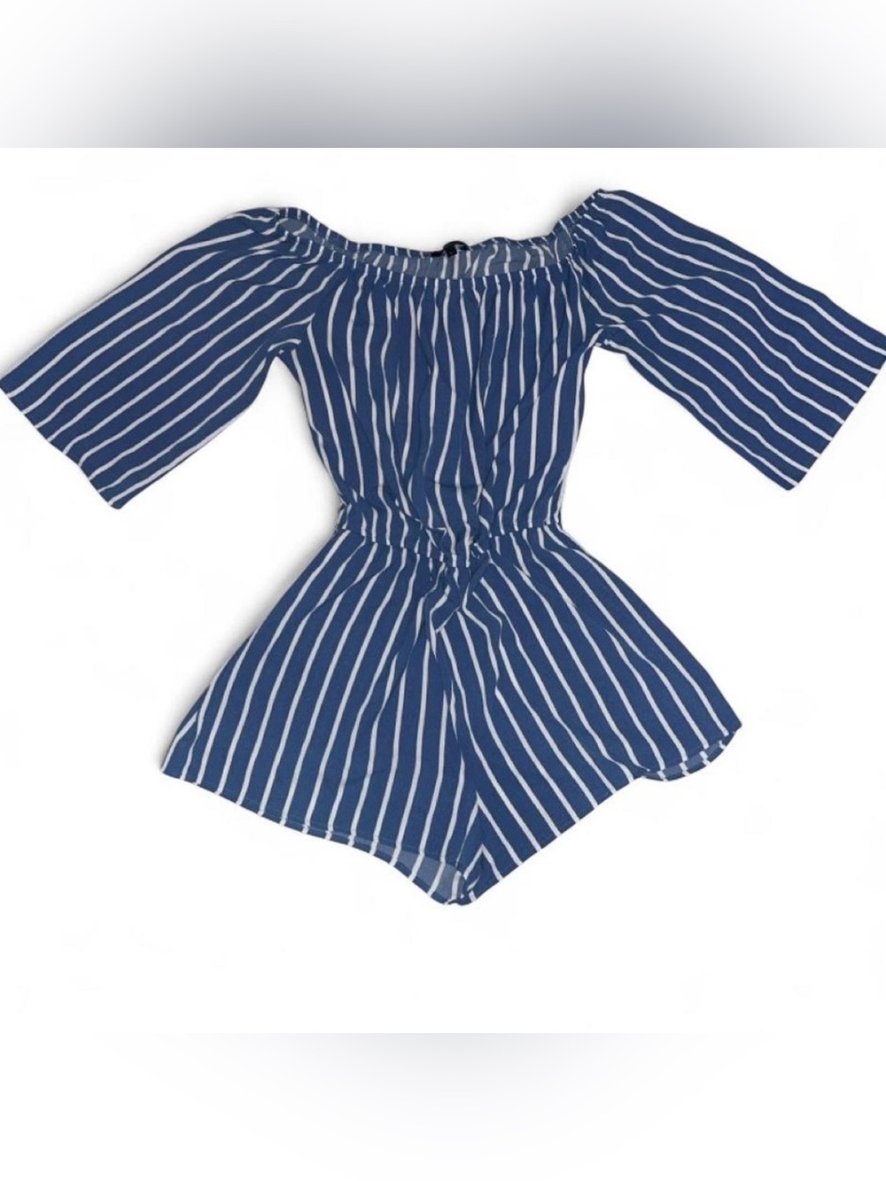 Blue Striped Off-Shoulder Romper